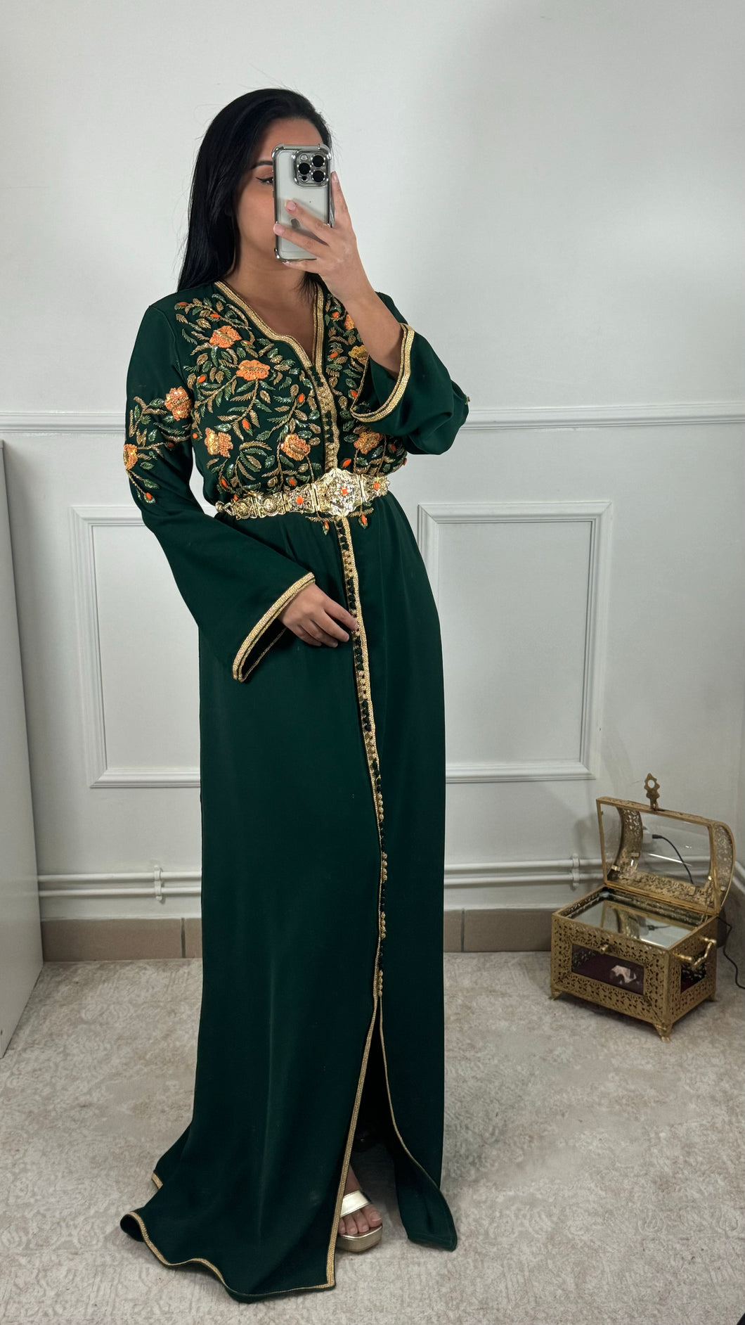 Caftan perlage vert royal